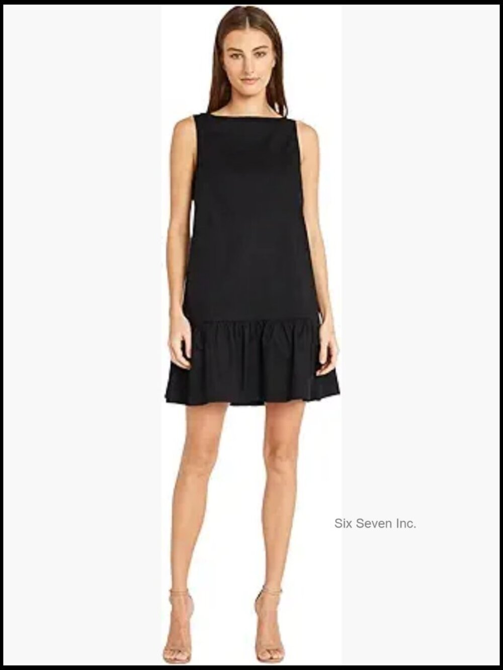 High Neck Swing Body Ruffle Dress, Cotton Spandex, Sleeveless Boat Neck